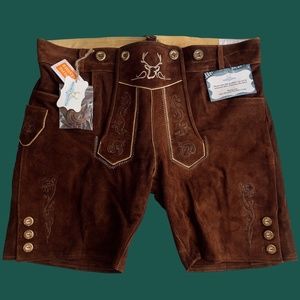 NWT Bavaria Trachten Lederhosen Men Short Dark Brown US Size 38